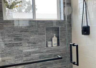 Modern country farmhouse showerstall and bath.